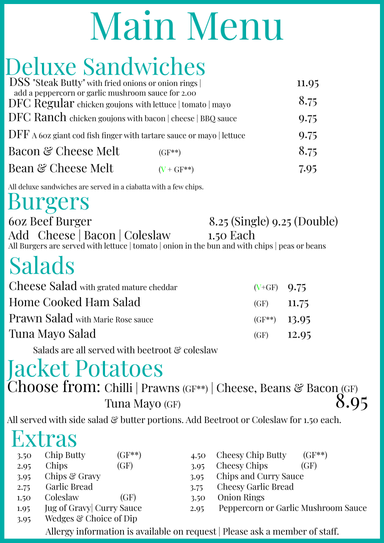 Menu Drax Sports and Social Club